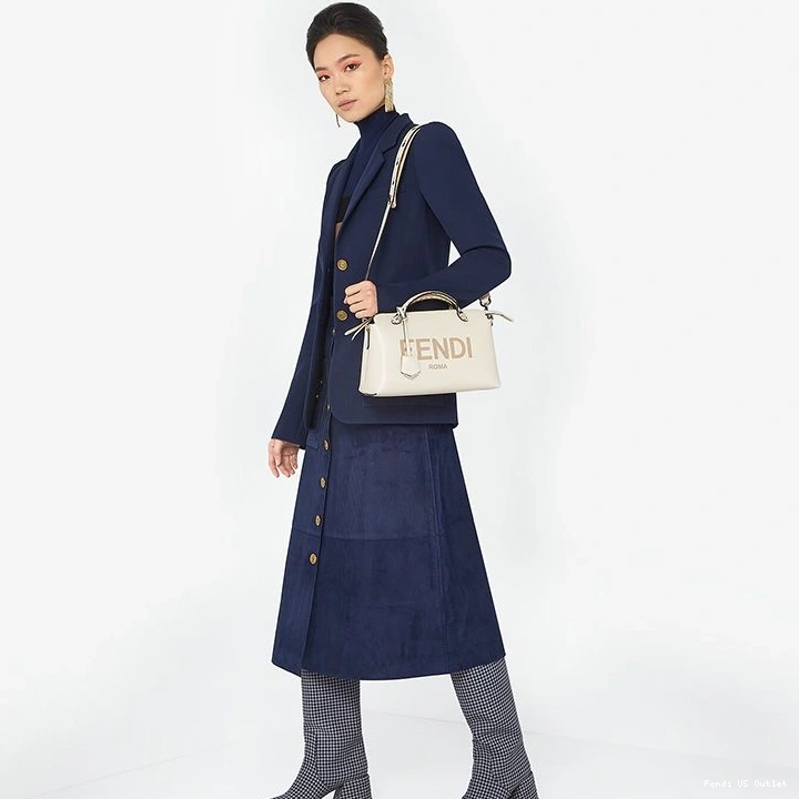 Affordable HOT Medium Fendi ROMA Way Calf White Boston Logo By Bag In The Leather 0803
